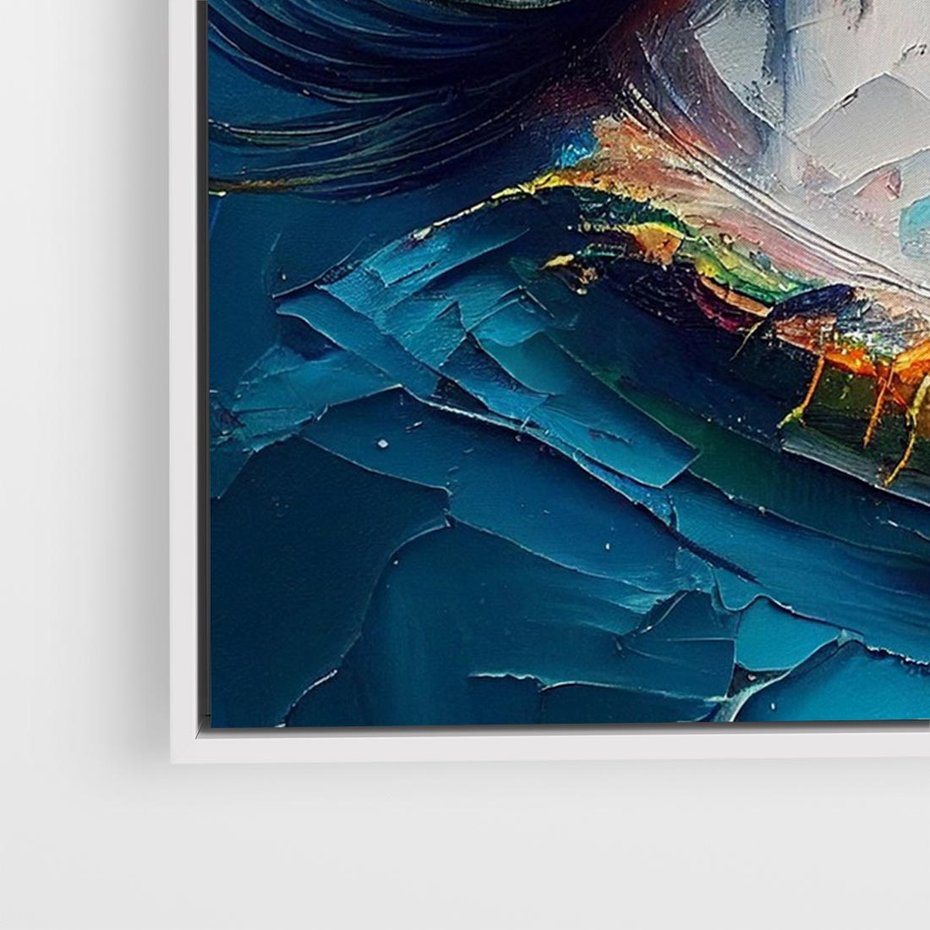 Obraz w ramie 120x80 - Mistyka Tęczowego Oka - oko, obraz olejny - rama biała