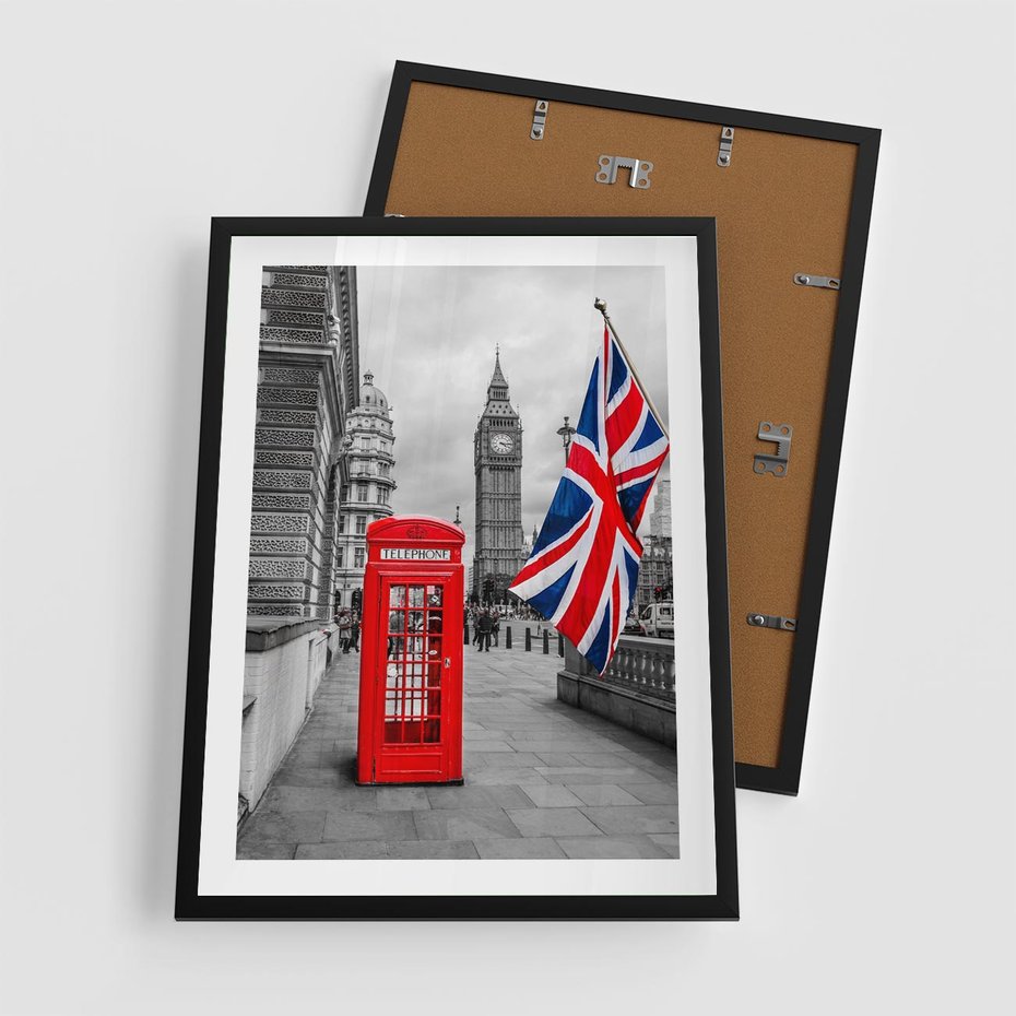 Plakat w ramie 50x70 - Londyńska Budka przy Big Benie - Londyn, budka - rama czarna