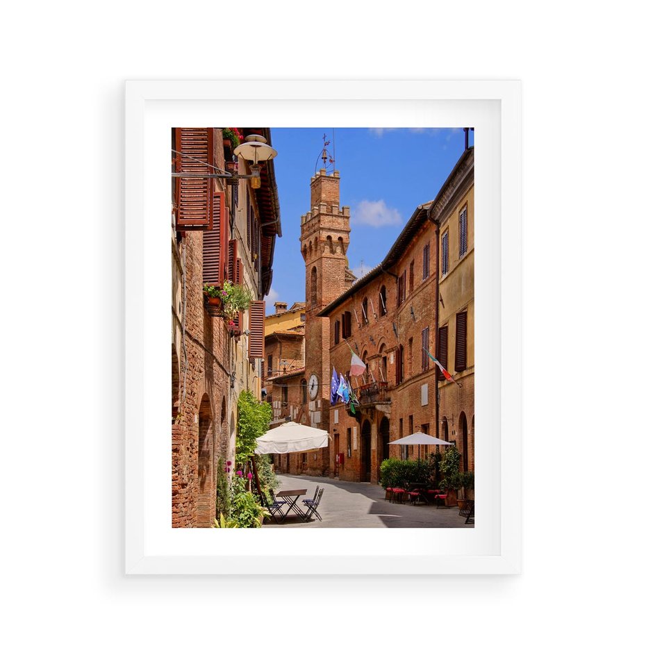 Plakat w ramie 40x50 - Urok włoskich uliczek - włoskie, uliczki - rama biała