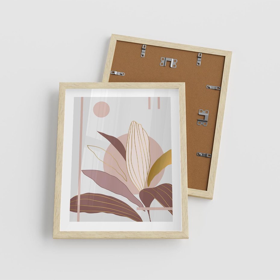 Plakat w ramie 40x50 - Pastelowa Uroda Natury: Kwiat z Złotymi Akcentami - pastelowa grafika, kwiat - rama drewno