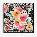 Obraz w ramie 50x50 - Opowieść w kroplach farb - akwarelowe kwiaty, mocna ornamentowa czarna ramka namalowana dookoła obrazu - rama czarna