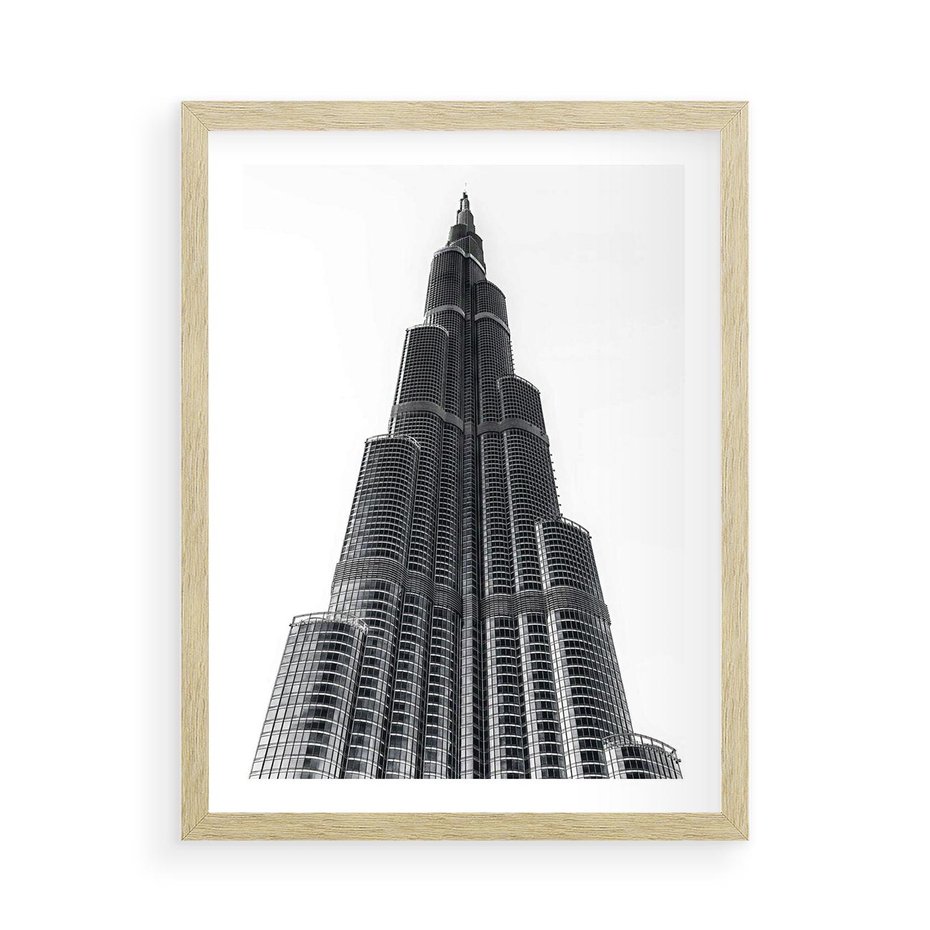 Plakat w ramie 50x70 - Wieżowiec w Monochromii - wieżowiec, architektura - rama drewno
