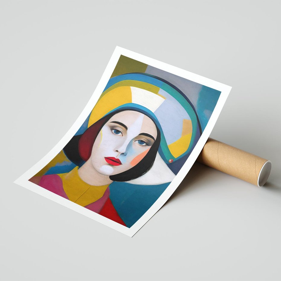 Plakat bez ramy 21x30 - Kształtujące Widzenia - abstrakcyjny obraz olejny, portret twarzy kobiety