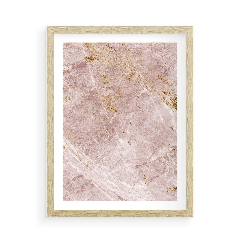 Plakat w ramie 50x70 - Wyjątkowa Stylizacja - marmur, złoto - rama drewno