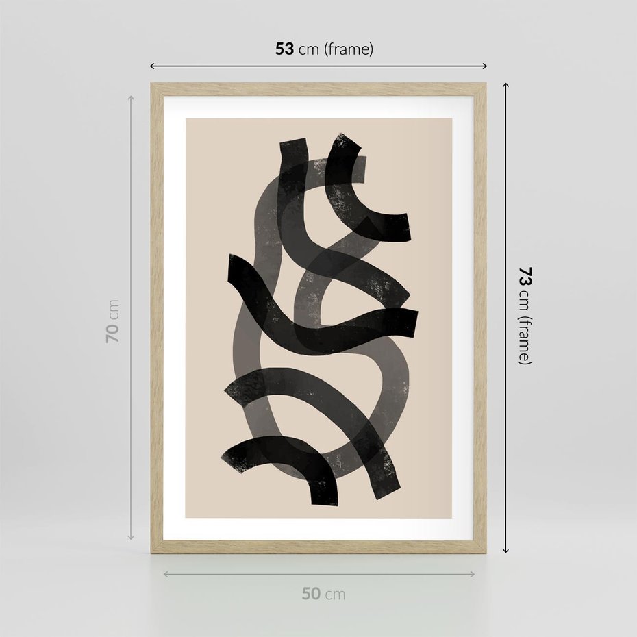 Plakat w ramie 50x70 - Strukturalne Odbicia Innowacji - zaplątane minimalistyczne linie, na bezowym tle - rama drewno