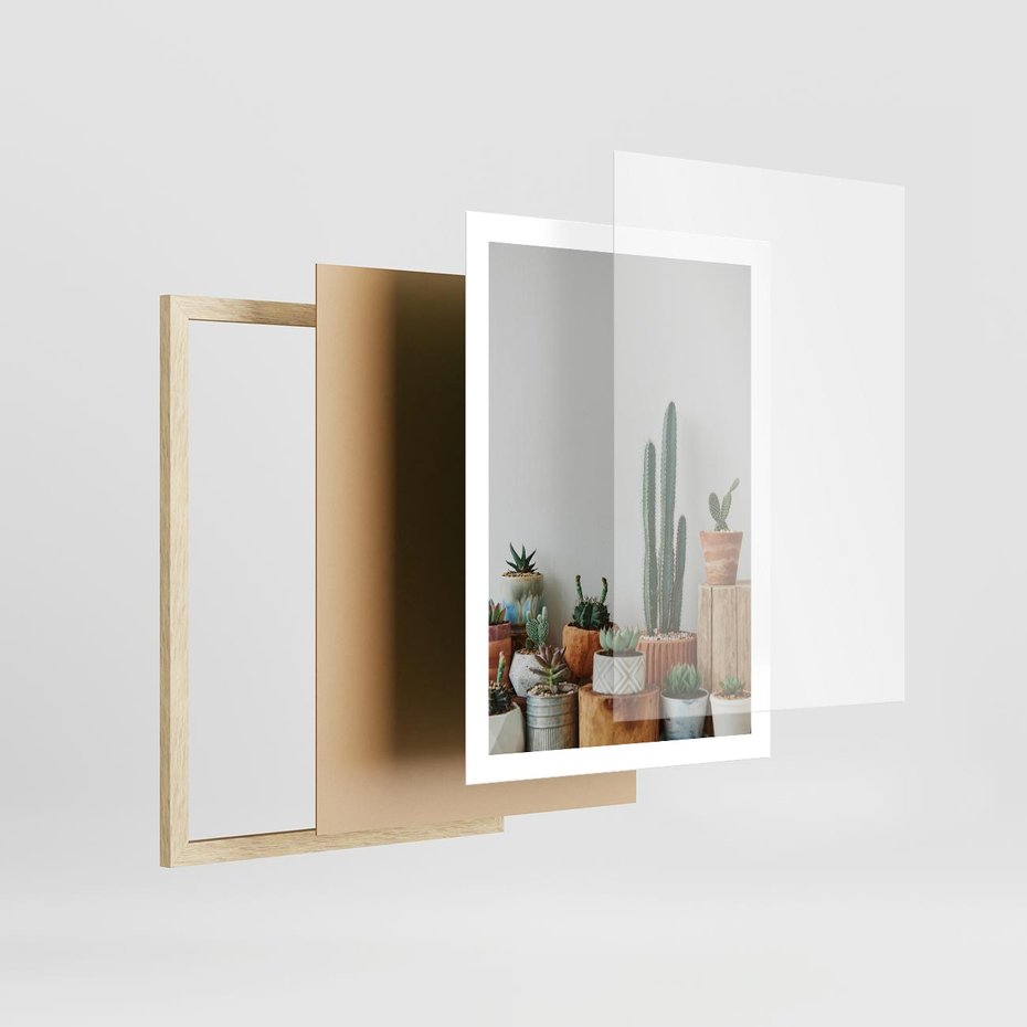 Plakat w ramie 50x70 - Naturalna Harmonia - kaktusy, liście - rama drewno