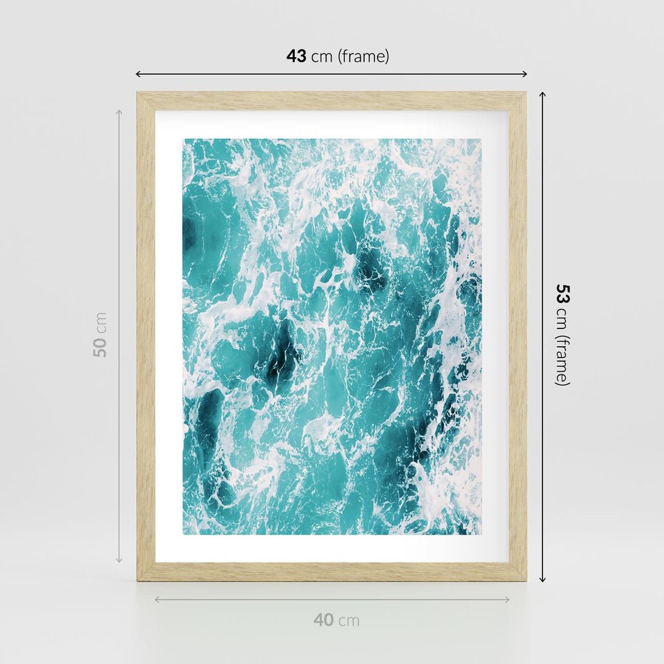 Plakat w ramie 40x50 - Wzburzony Ocean: Widok Z Góry - wzburzony ocean, błękitna woda - rama drewno