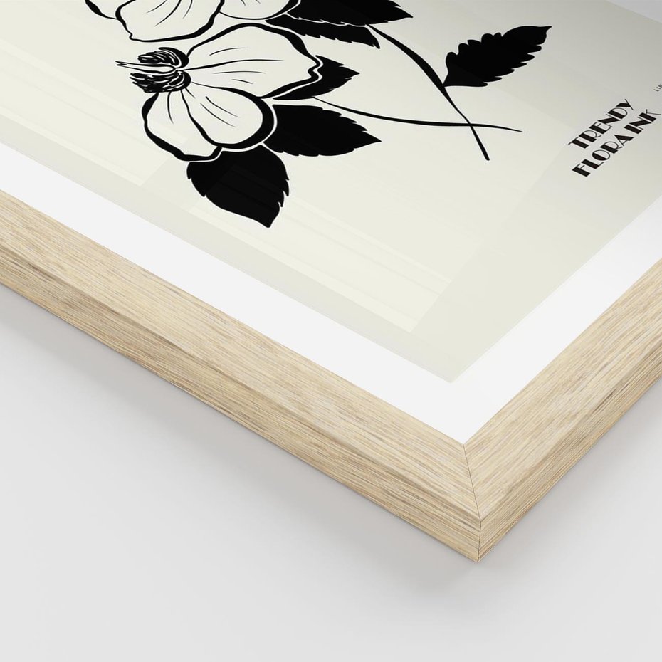 Plakat w ramie 50x70 - Poezja kwiecistej kreski - kwiaty, minimalistyczne - rama drewno
