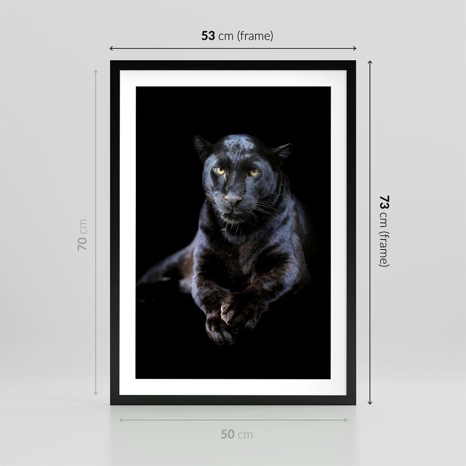 Plakat w ramie 50x70 - Czarna pantera: majestat i siła - czarna, pantera - rama czarna