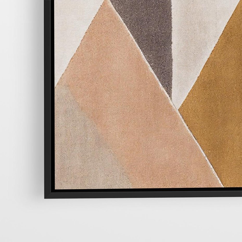 Obraz w ramie 70x50 - Odblaski niespełnionych marzeń - kompozycja z trójkątów, mix kolorów ziemi - rama czarna