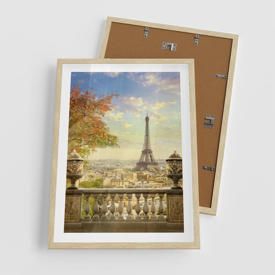 Plakat w ramie 50x70 - Paryż za Wieżą Eiffla - Paryż, Eiffla - rama drewno