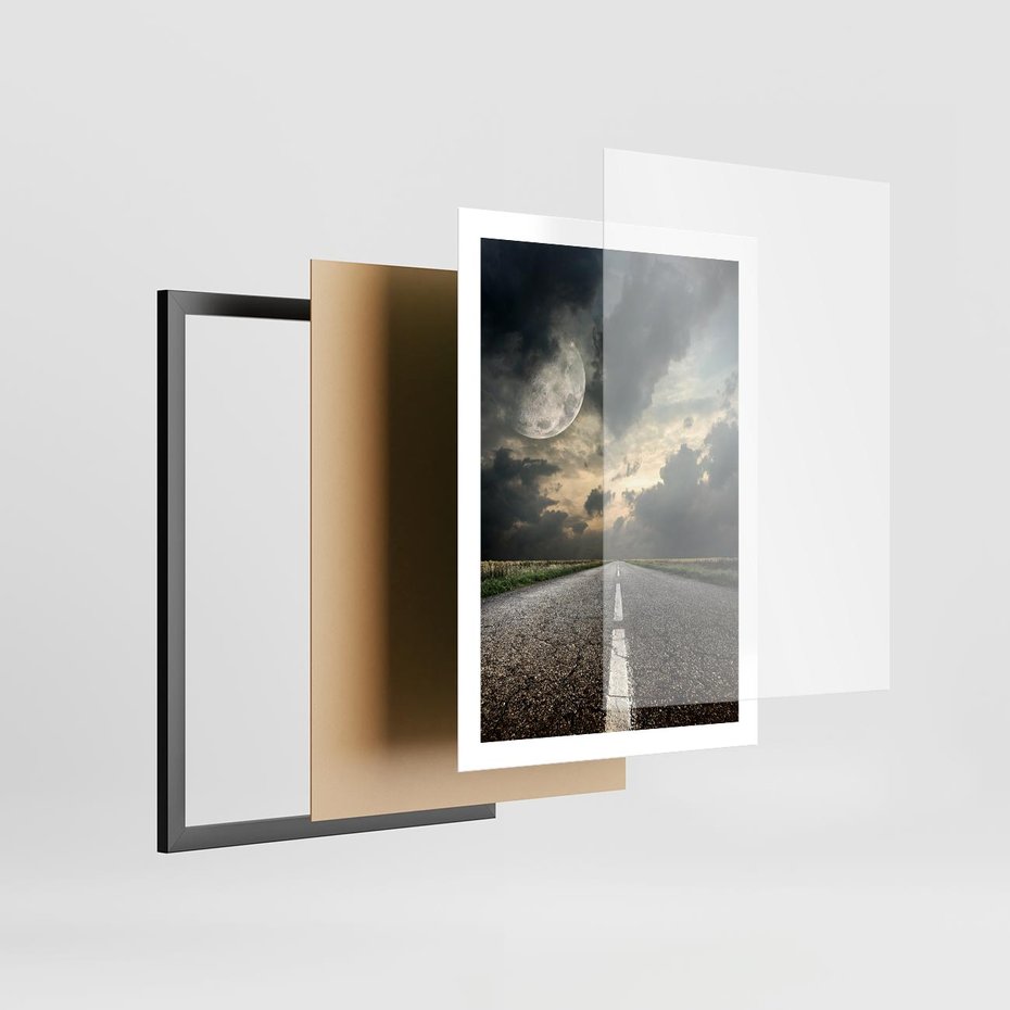 Plakat w ramie 50x70 - magia nocnej drogi - droga, księżyc - rama czarna