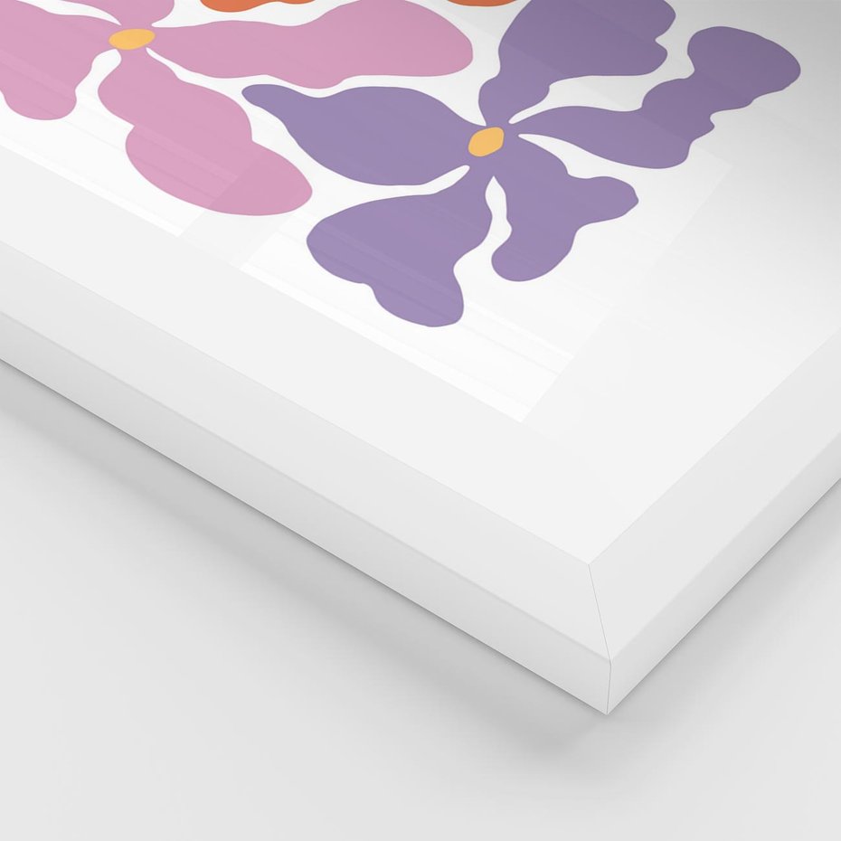 Plakat w ramie 30x40 - Bezgraniczne Wibracje - abstrakcyjne kolorowe kwiaty, minimlizm - rama biała