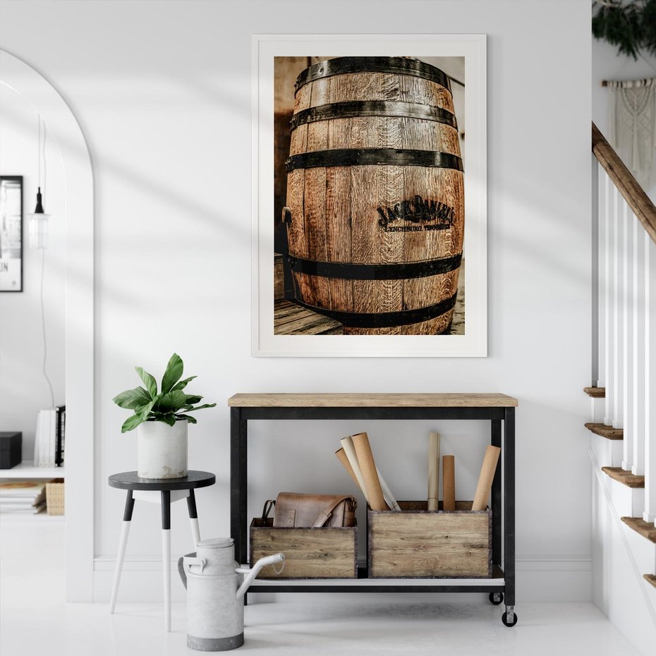 Plakat w ramie 40x50 - Rustykalna Whisky - beczka whiskey, jack daniel's - rama biała