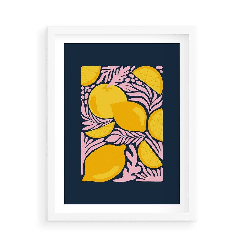 Plakat w ramie 50x70 - Kreatywne Rytmy - granatowe tło, nowoczesna kompozycja - rama biała