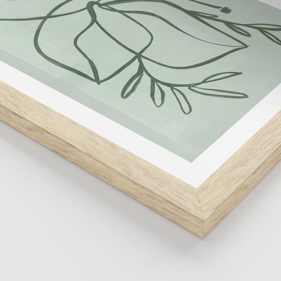 Plakat w ramie 40x50 - Energetyczne Odrodzenie Natury - abstrakcyjne delikatne zielone linie, podobne do gałęzi kwiatów - rama drewno
