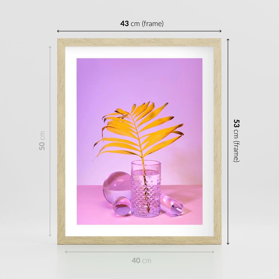 Plakat w ramie 40x50 - Minimalizm i Urok Natury - liście, pastele - rama drewno