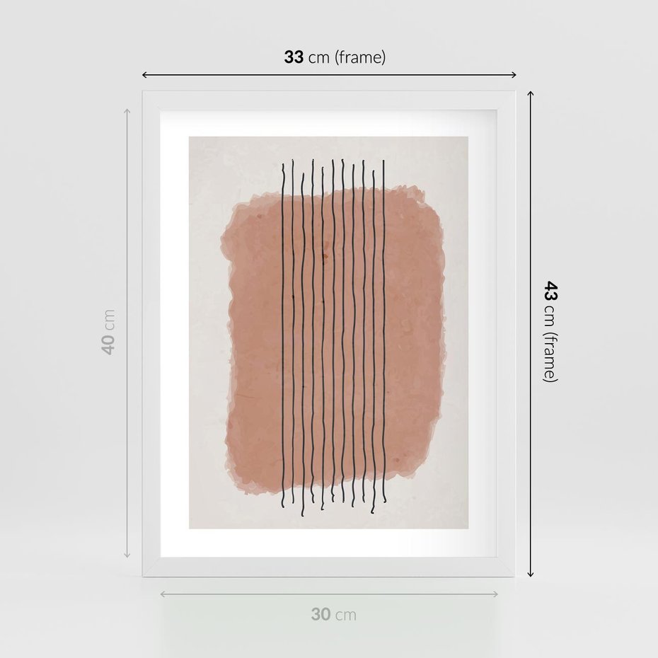 Plakat w ramie 30x40 - Rozmyte Widzenia - abstrakcyjna akwarelowa plama, nieregularne kreski - rama biała