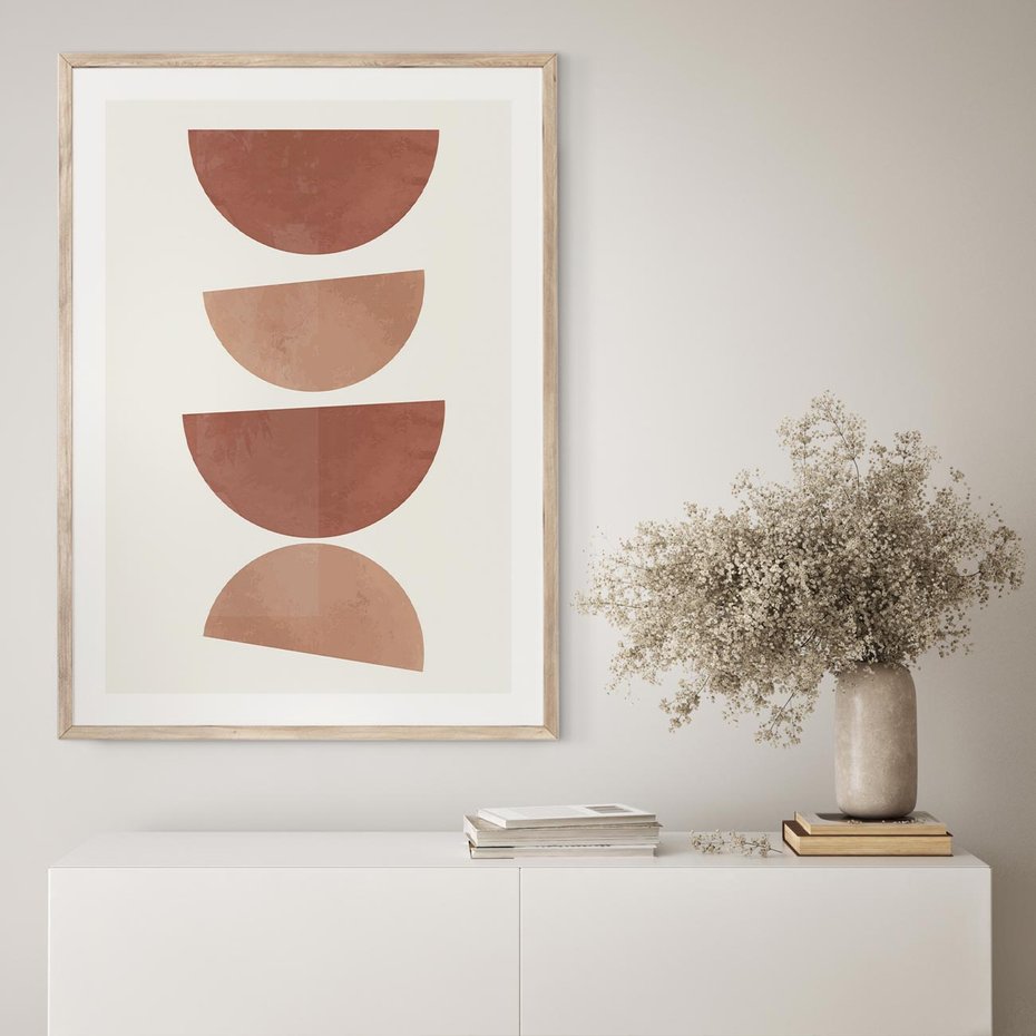 Plakat w ramie 50x70 - Abstrakcyjne Widzenia - abstrakcyjne geometryczne kształty, odcienie brązu i beżu - rama drewno