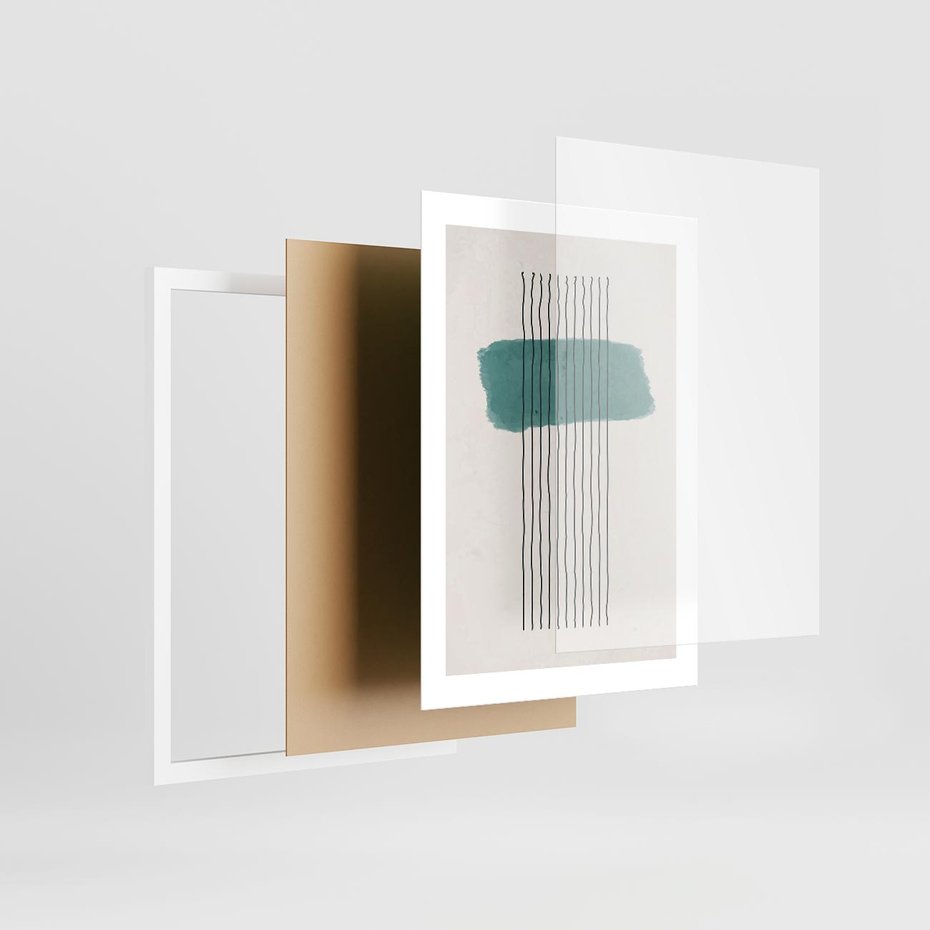 Plakat w ramie 30x40 - Bezczasowe Wspomnienia - abstrakcyjna akwarelowa plama, nieregularne kreski - rama biała