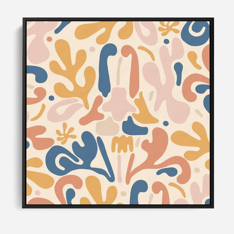 Obraz w ramie 50x50 - Symfonia Radosnych Barw - abstrakcyjne pastelowe formy, nowoczesna grafika w stylu boho - rama czarna