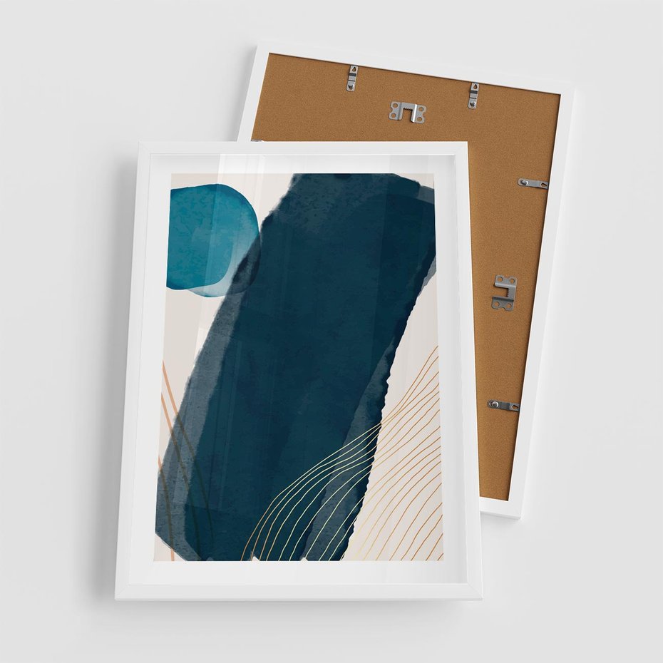 Plakat w ramie 50x70 - Nocne Widzenia - abstrakcyjna granatowa plama, akwarela - rama biała