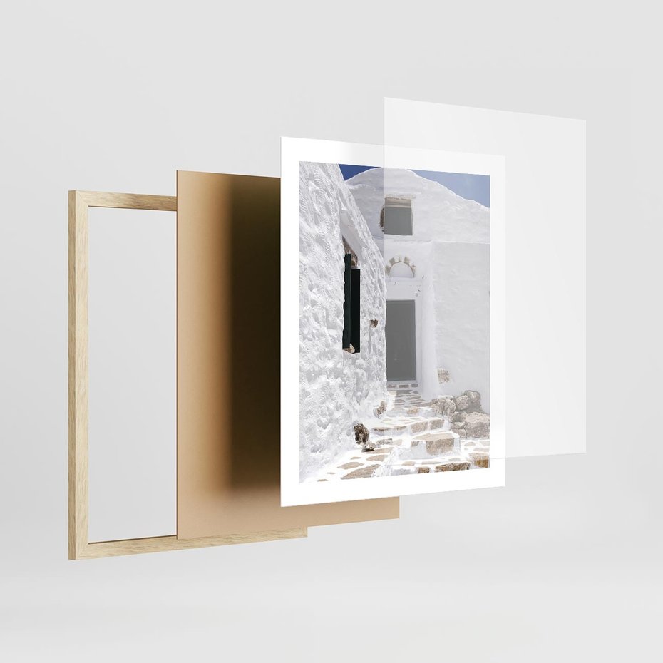 Plakat w ramie 40x50 - Santorini - Grecja błękitem malowana - Santorini, Grecja - rama drewno