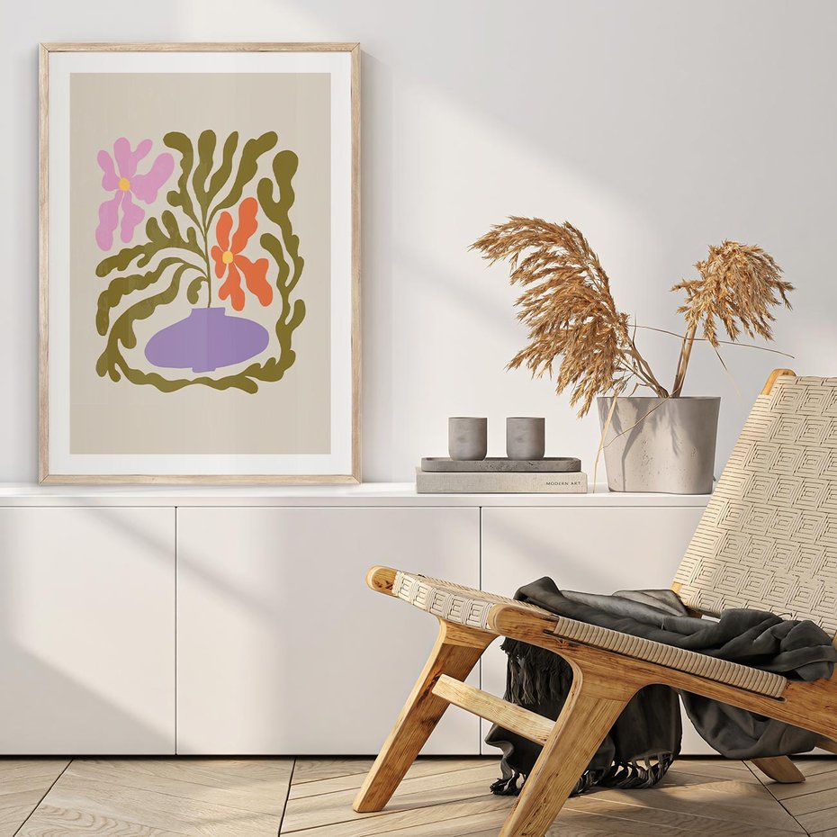 Plakat w ramie 40x50 - Kolorowe Echa - kwiaty, abstrakcja - rama drewno