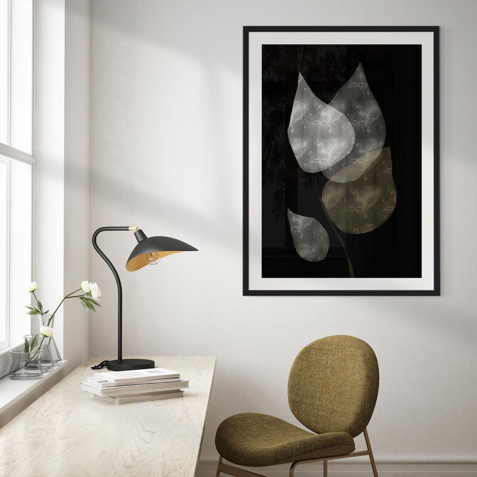 Plakat bez ramy 50x70 - Mroczne Złudzenia - abstrakcyjne liście, mroczna atmosfera