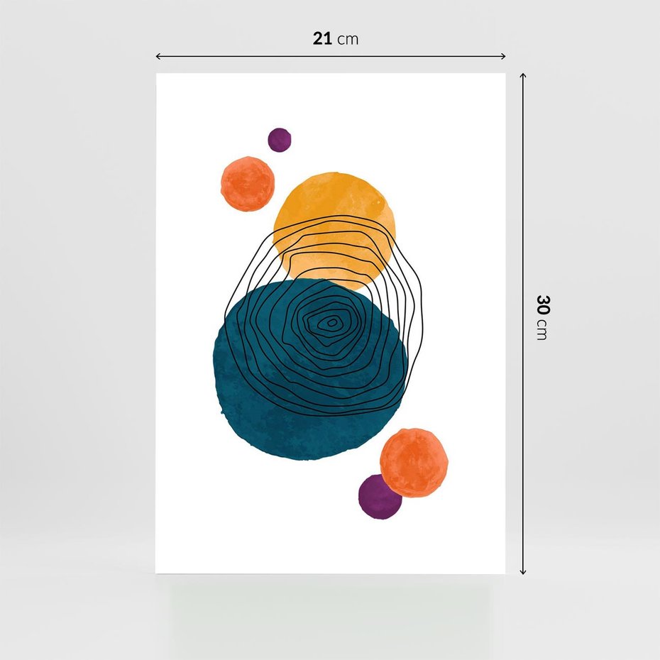 Plakat bez ramy 21x30 - Kolorowe Plam z Czarnymi Liniami - kolorowe plamy, szkic