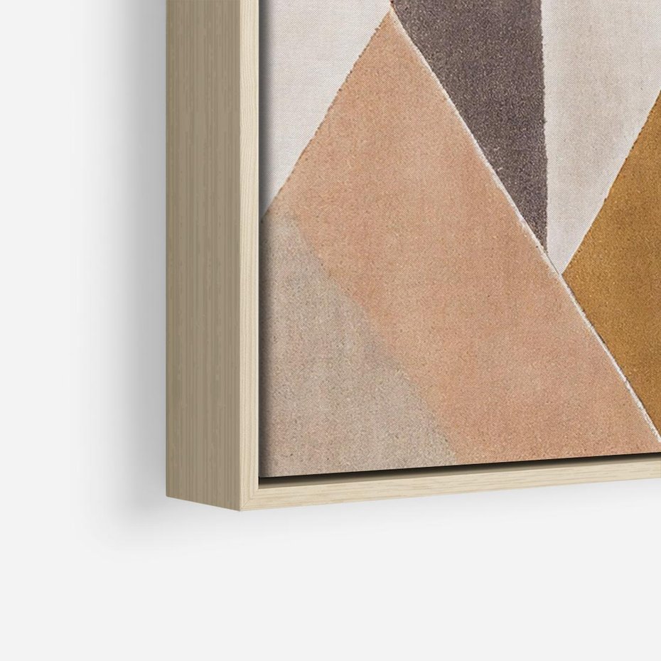 Obraz w ramie 70x50 - Odblaski niespełnionych marzeń - kompozycja z trójkątów, mix kolorów ziemi - rama drewno