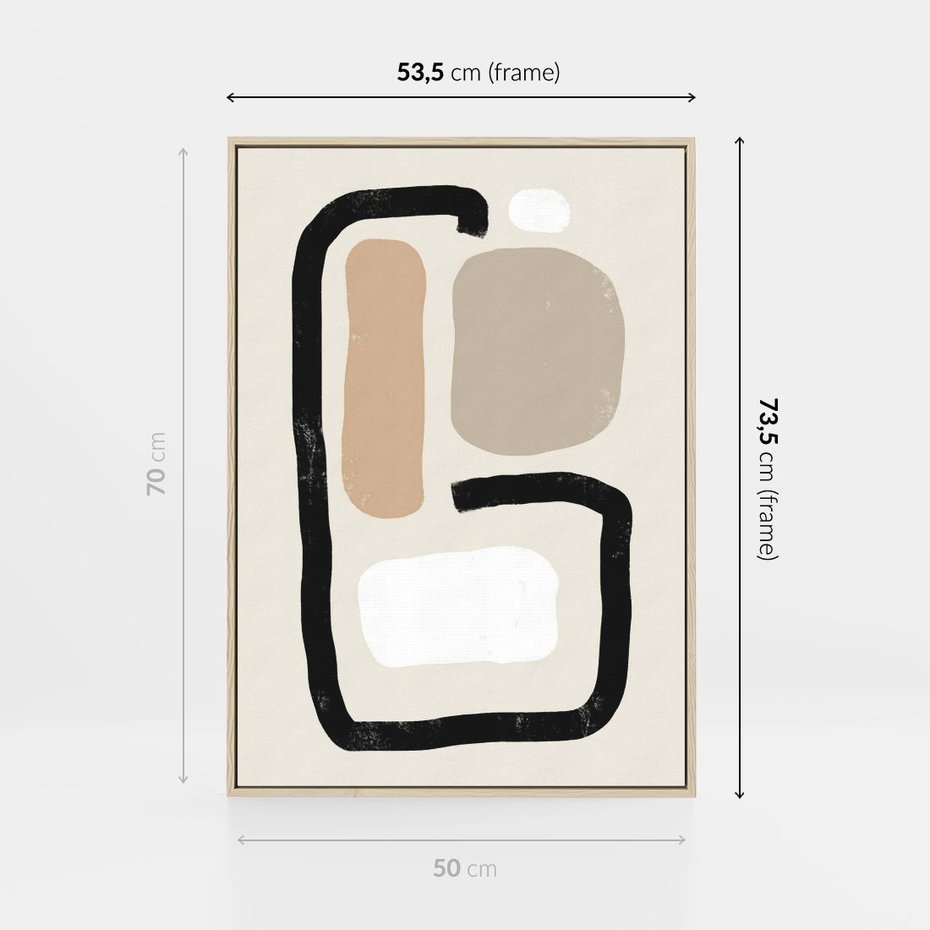 Obraz w ramie 50x70 - Kształtne Formy - geometryczne nieregularne kształty, nowoczesna kompozycja - rama drewno