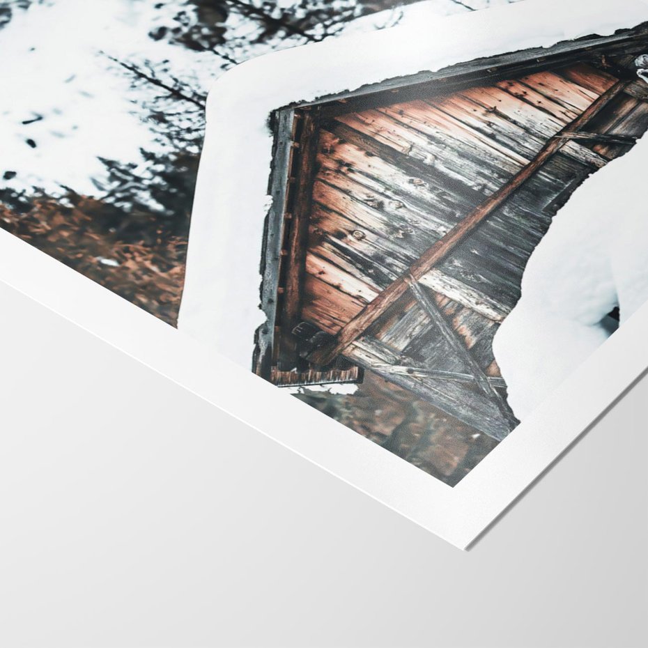 Plakat bez ramy 21x30 - Domek w Górach w Białym Odcieniu - zima, domek w górach