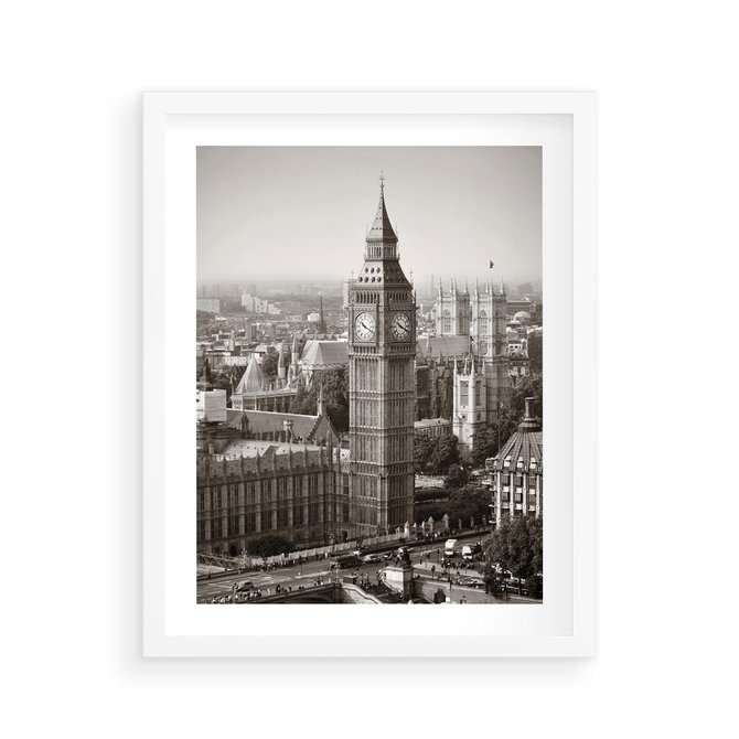 Plakat w ramie 40x50 - Magiczna esencja Londynu: Big Ben i miasto - Big Ben, Londyn - rama biała