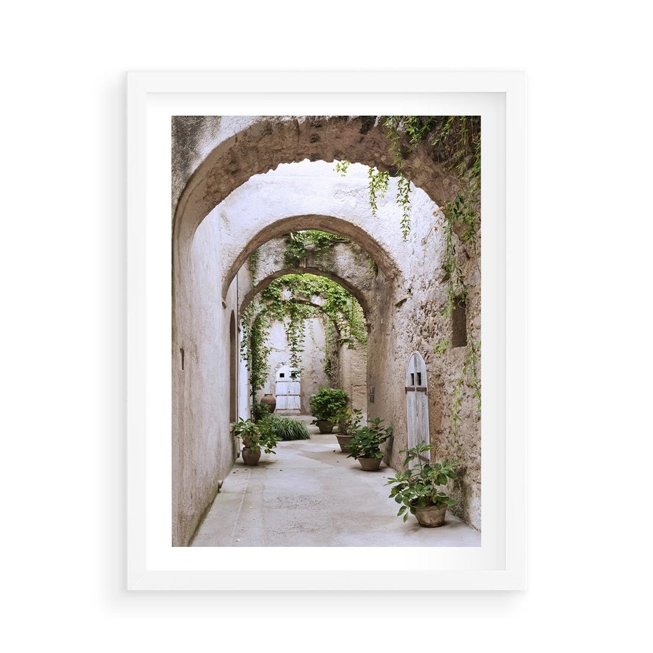 Plakat w ramie 50x70 - Urokliwa Zaułek - klimatyczna, uliczka - rama biała
