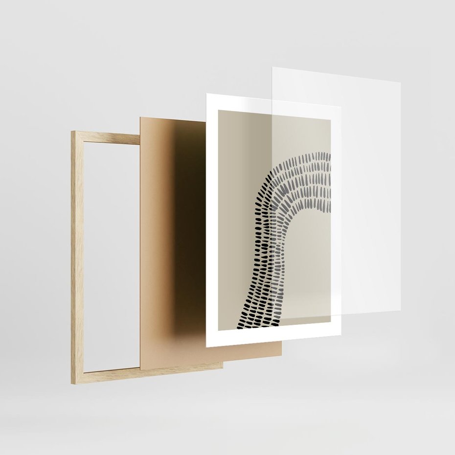 Plakat w ramie 30x40 - Migotliwa Innowacyjna Ekspresja - boho plakat, czarne kropki kreski - rama drewno