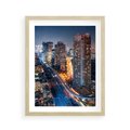 Plakat w ramie 40x50 - Miasto nocą z wieżowcami w tle - miasto, nocą - rama drewno