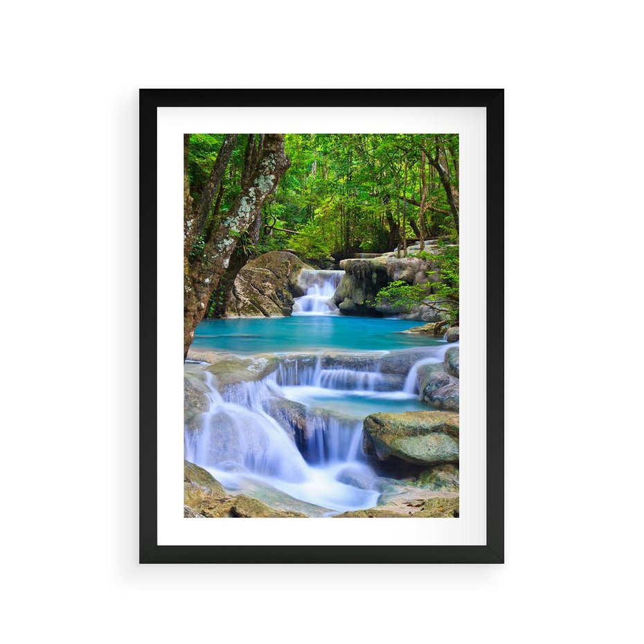 Plakat w ramie 30x40 - Siła Rzeki i Urok Wodospadu - rzeka, wodospad - rama czarna