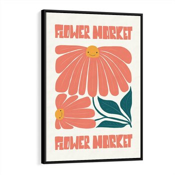 Obraz w ramie 50x70 - Retro Radość - typografia, wesołe kwiaty - rama czarna