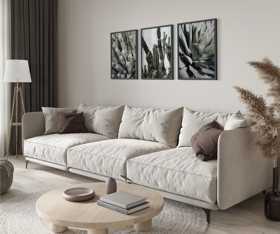 Zestaw obrazy w ramie 30x40 galeria - Kaktusy, pustynia, boho - rama czarna