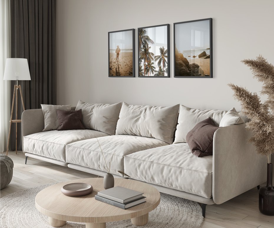 Zestaw obrazy w ramie 50x70 galeria - Plaża, palmy, zachód, słońca, morze - rama czarna