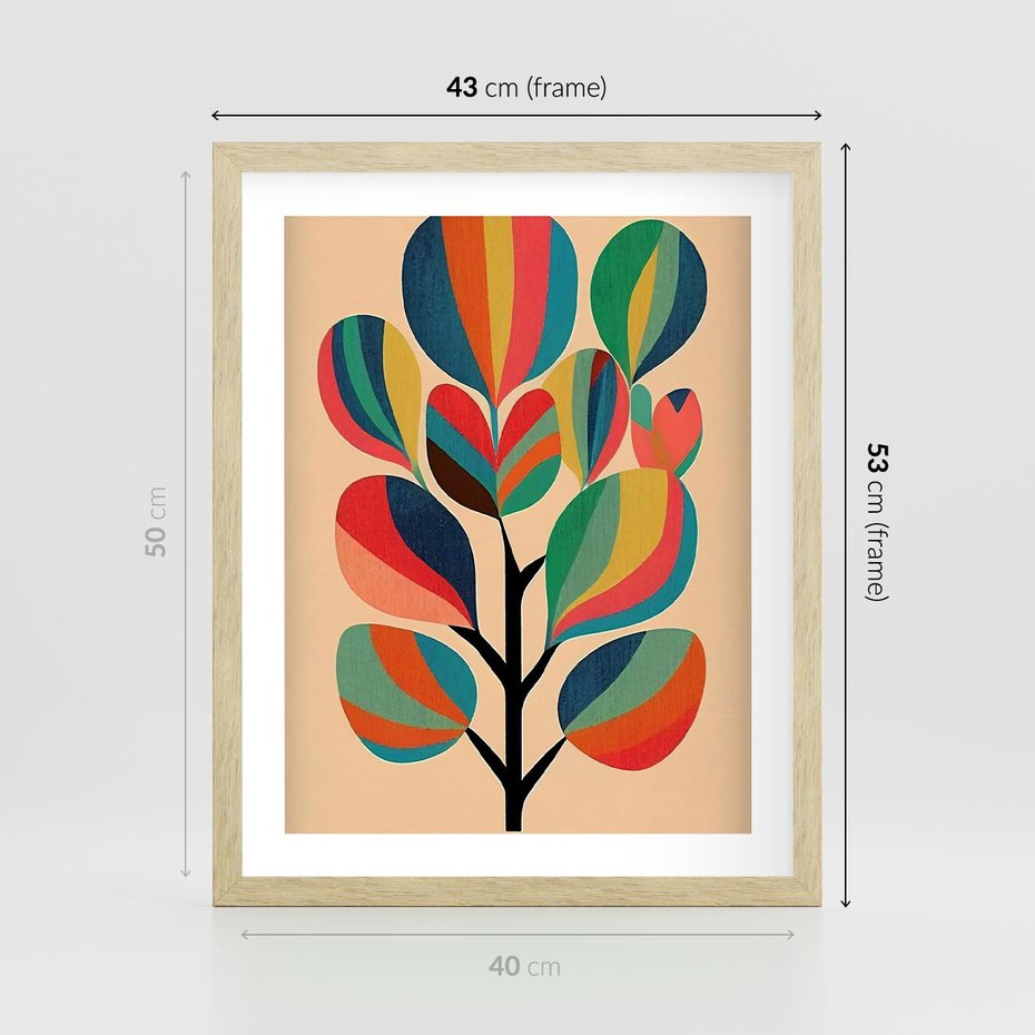 Plakat w ramie 40x50 - Harmonia Rozplątanych Form - abstrakcyjny kolorowy tęczowy obraz, inspiracje roślinne - rama drewno