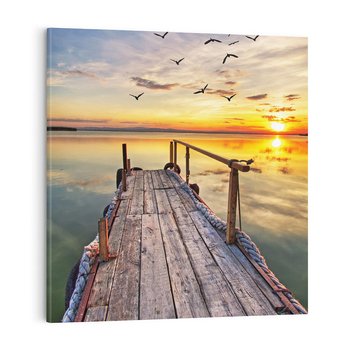 Obraz na płótnie 70x70 - Spokojny pomost nad jeziorem - pomost, jezioro