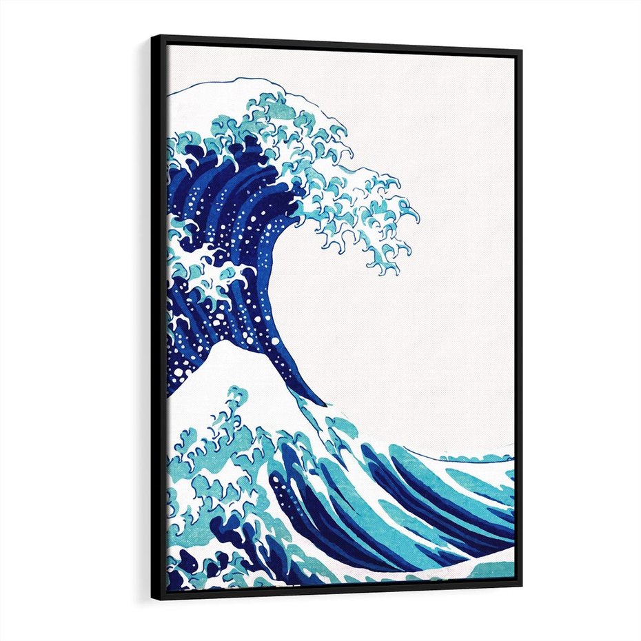Obraz w ramie 70x100 - Fala Japandi - wielka fala w Kaganawie, obraz Hokusai - rama czarna