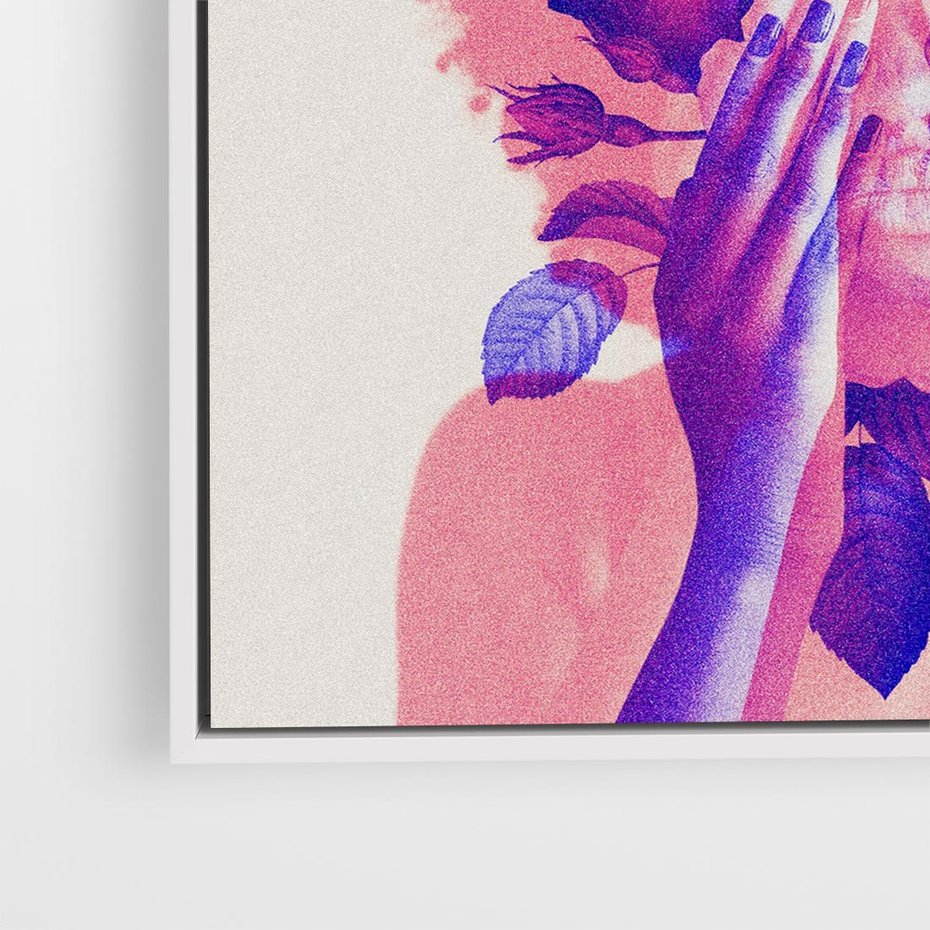 Obraz w ramie 80x80 - Kwiaty we Włosach - różowa postać, grafika - rama biała