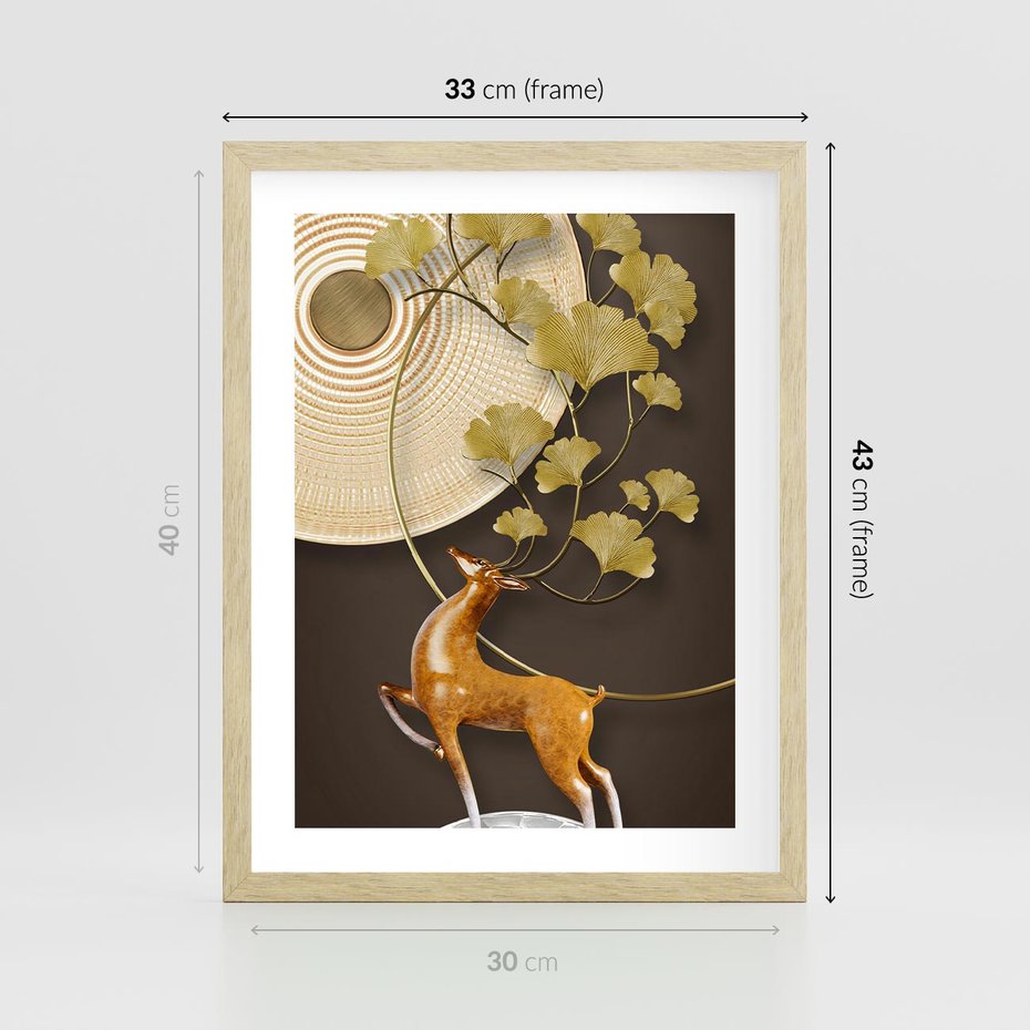 Plakat w ramie 30x40 - Elegancja i Tradycja - złote, liście - rama drewno