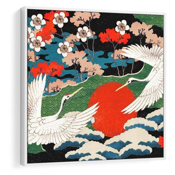 Obraz w ramie 80x80 - Wibracje emocji - sztuka japońska, wyraziste kolory - rama biała