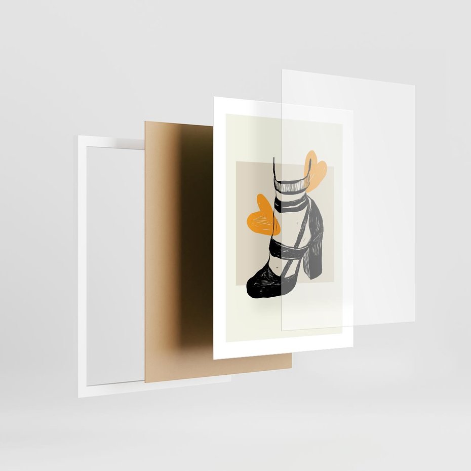 Plakat w ramie 30x40 - Elegancja w Szkicu: Stopa w Bucie na Obcasie - grafika, czarny szkic - rama biała