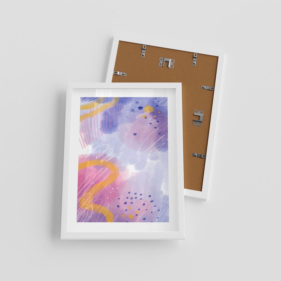 Plakat w ramie 30x40 - Migotliwe Wnętrza Kształtów - abstrakcyjny plakat, pastelowe kolory - rama biała