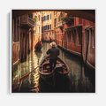 Obraz w ramie 50x50 - Spokojna Wenecja - gondolier w gondoli, kanały Wenecji - rama biała